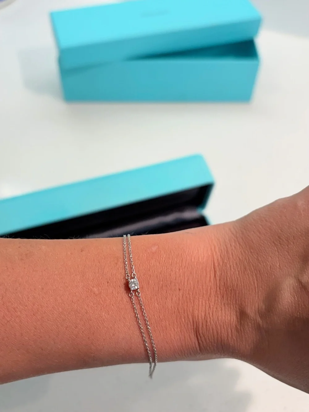 Tiffany & Co. Twin Chain Bracelet with Center Diamond - Silver
